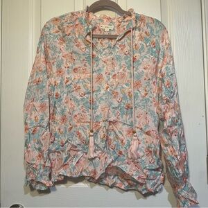 Roller Rabbit Pink and Blue Floral Blouse